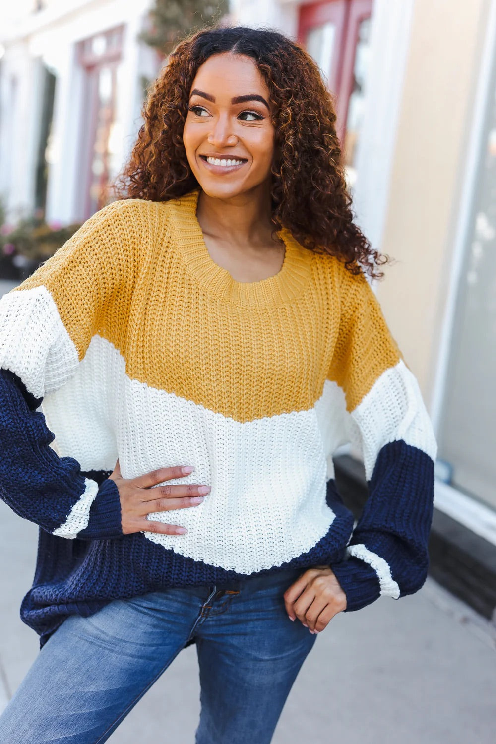 Gold/white and navy sweater