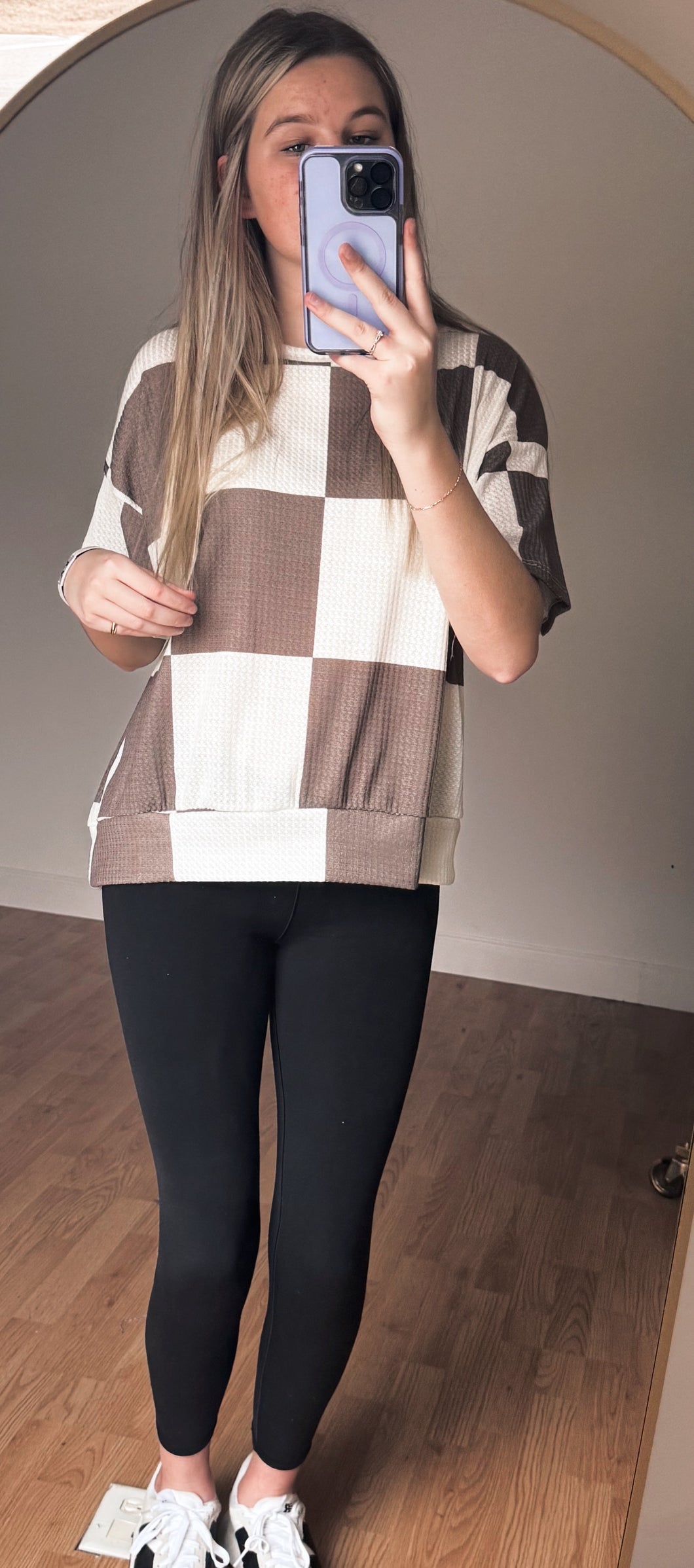 Taupe and Ivory checkered top