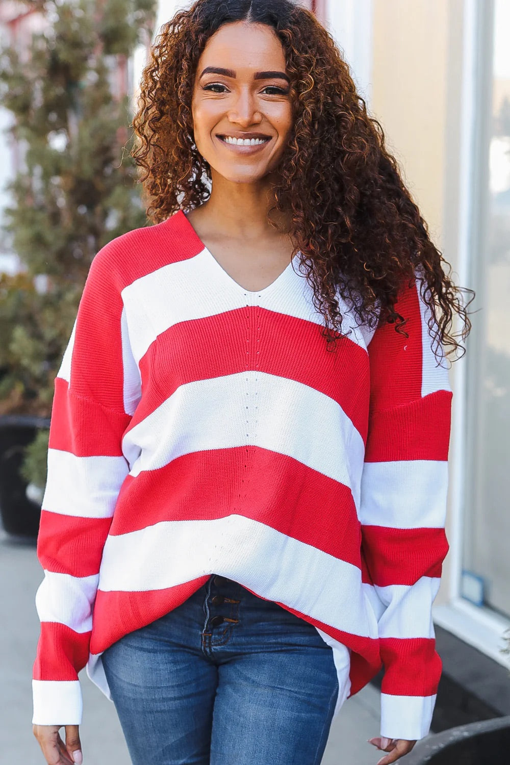 Red and white sweater